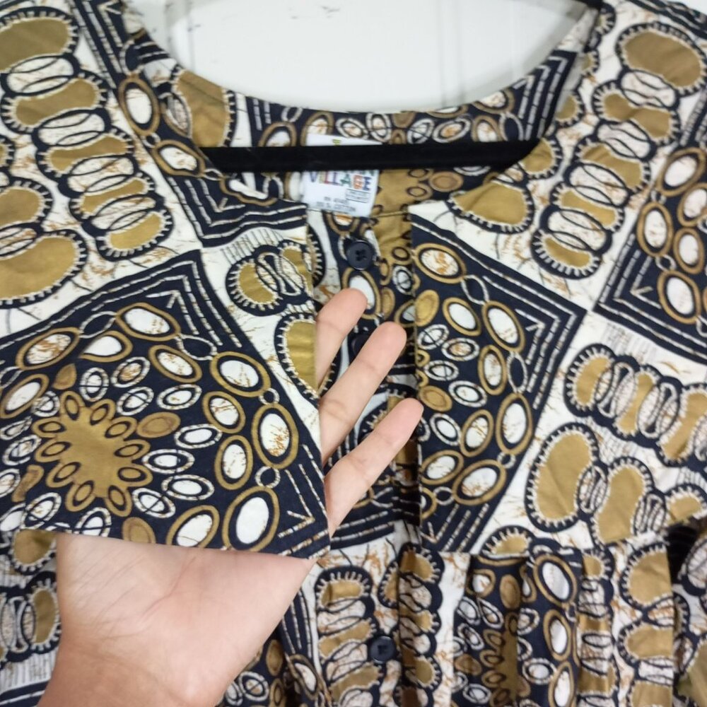 The African Village Multicolor Button-Front Short Sleeve Tunic Dress 100% Cotton - Picture 5 of 12